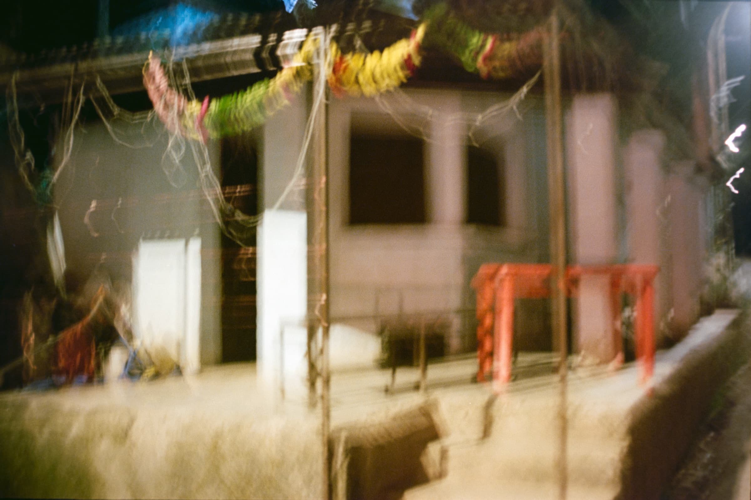 A prayer-flag-draped shrine, Dharamshala